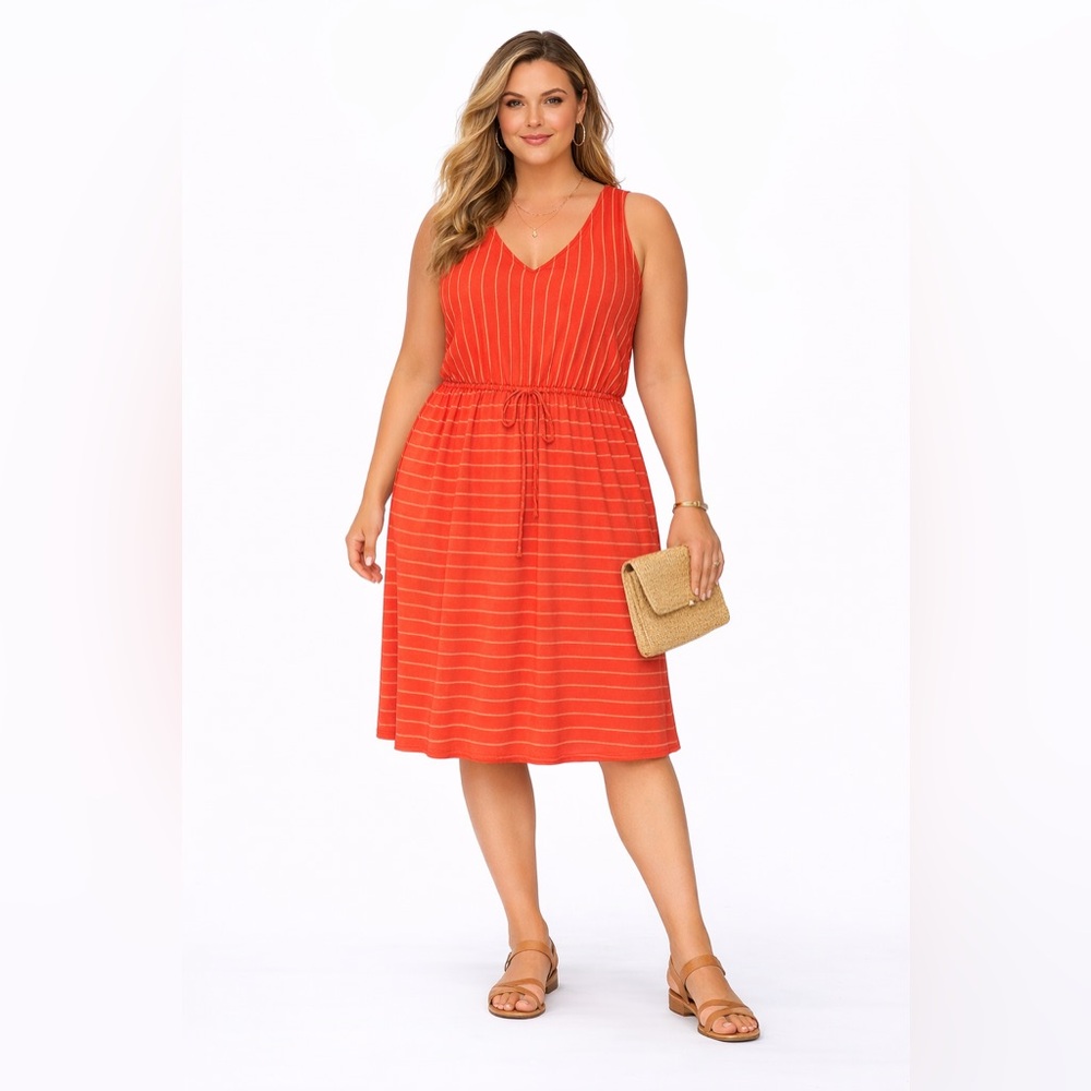 Merona Red and White Striped Midi Dress